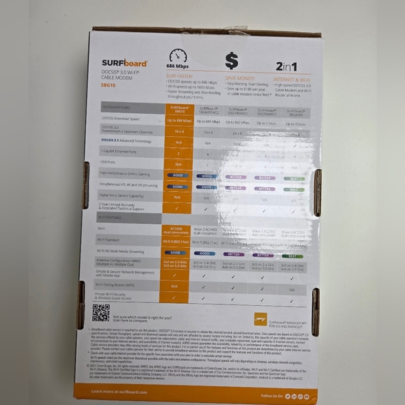 ARRIS Surfboard SBG10 Wifi Cable Modem - Box Opened - Unused - Picture 2 of 4